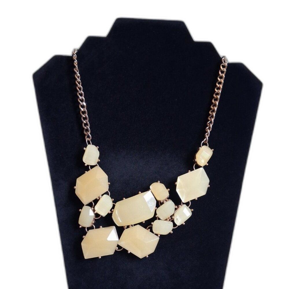 Vintage Off White Cream Gold Toned Geometric Trapezoid Gems Statement Necklace